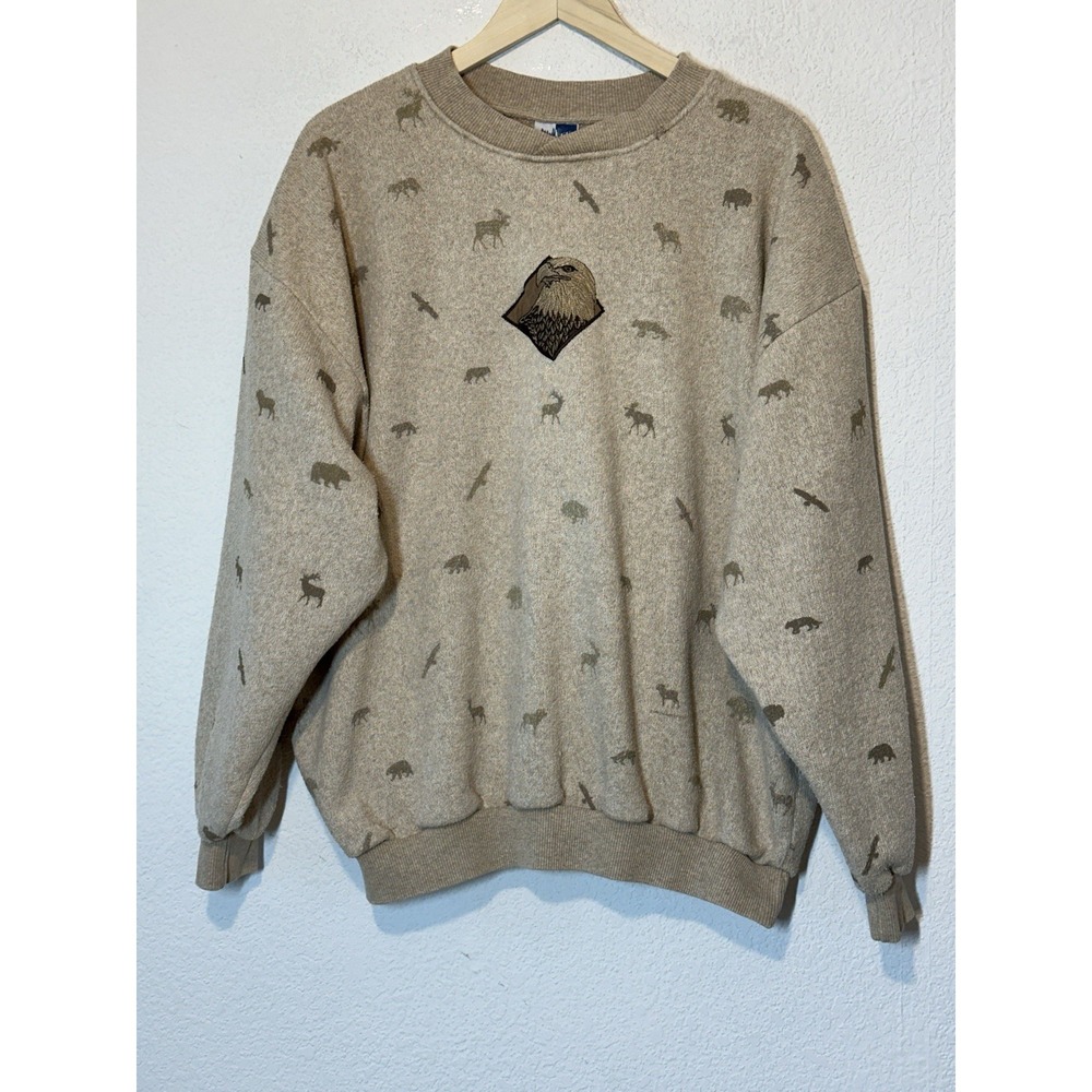 Vintage Art Unlimited Eagle Wildlife AOP Beige Sweatshirt Large Outdoors‎